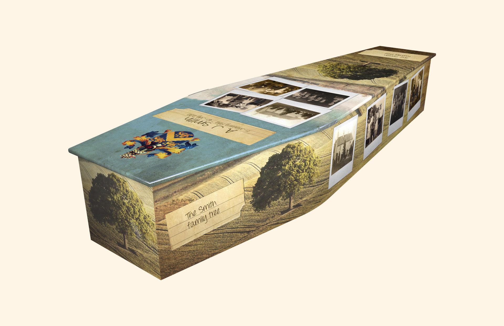 The Family Tree over a traditional coffin